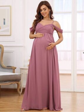 Ever Pretty Women's Mauve Chiffon Maxi Dress Elegant Design - Maternity NWT